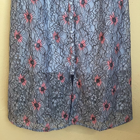 Avec Les Filles Blue Floral Off Shoulder Button Down Lace Dress - Picture 5 of 9